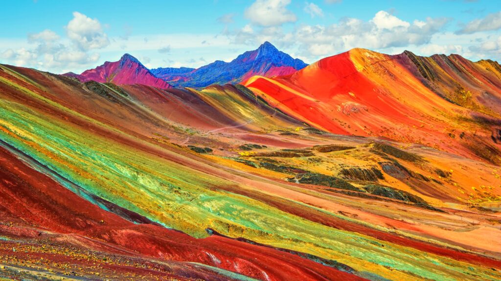 Vibrant landscape of the Rainbow Mountain, also known as Vinicunca, in the Peruvian Andes.
