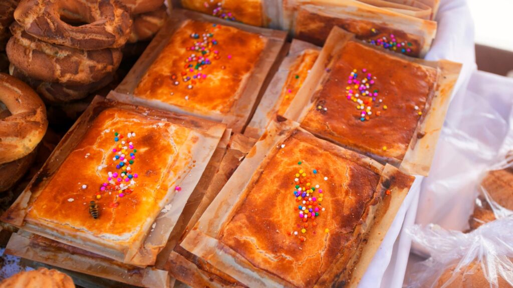 Traditional rectangular Cusco pastries with colorful sprinkles, commonly enjoyed during Holy Week - Inka Trail Peru.info